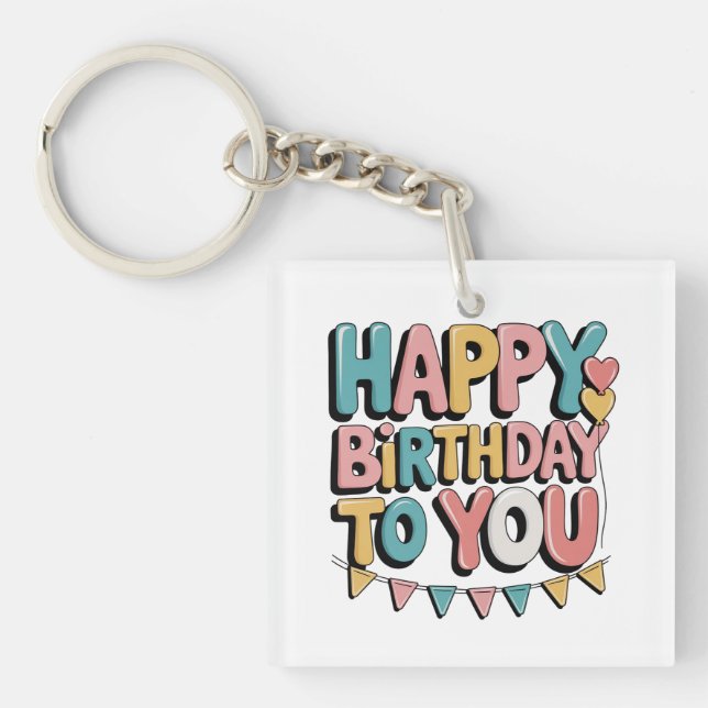 Bubbly Happy Birthday Key Ring (Front)