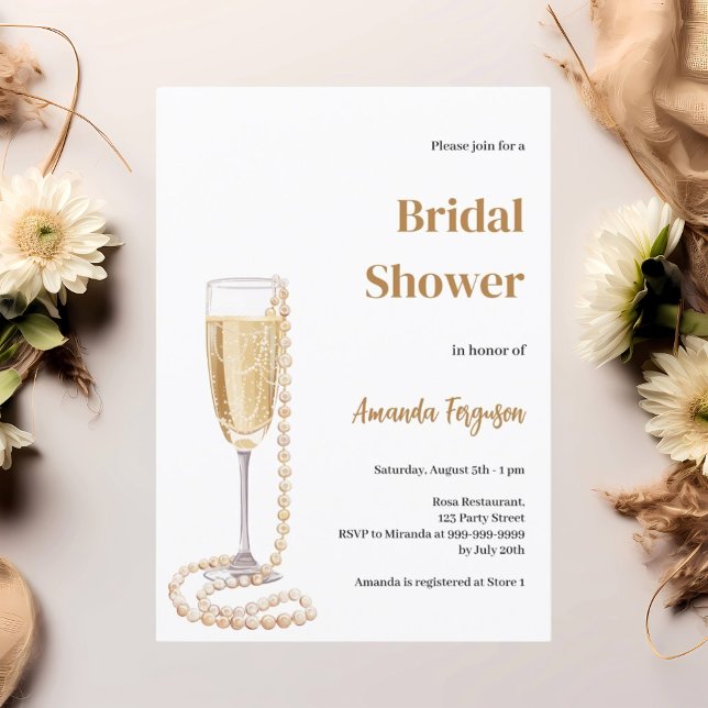 Bubbly lunch prosecco pearls Bridal Shower Invitation (Creator Uploaded)
