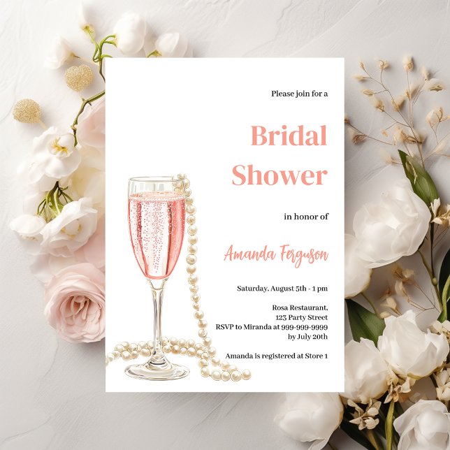 Bubbly lunch prosecco pearls pink Bridal Shower Invitation (Creator Uploaded)