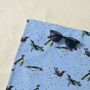Bubbly Penguins Beach Towel (Light Blue)