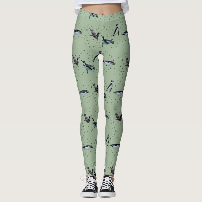Bubbly Penguins Leggings (Light Green) (Front)