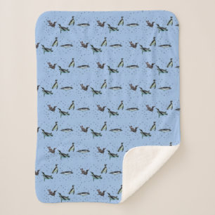 Bubbly Penguins Sherpa Blanket (Light Blue)