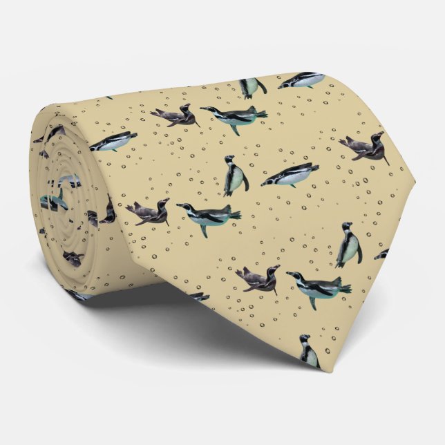 Bubbly Penguins Tie (Gold) (Rolled)