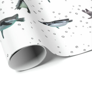 Bubbly Penguins Wrapping Paper (choose colour)