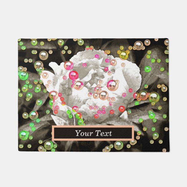 Bubbly Pink and Yellow Peonies Personalised Doormat (Front)