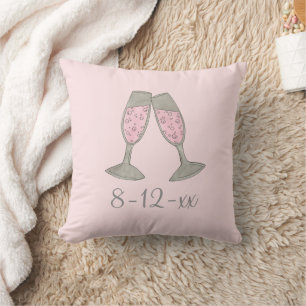 Bubbly Pink Champagne Flute Bride Wedding Date  Cushion