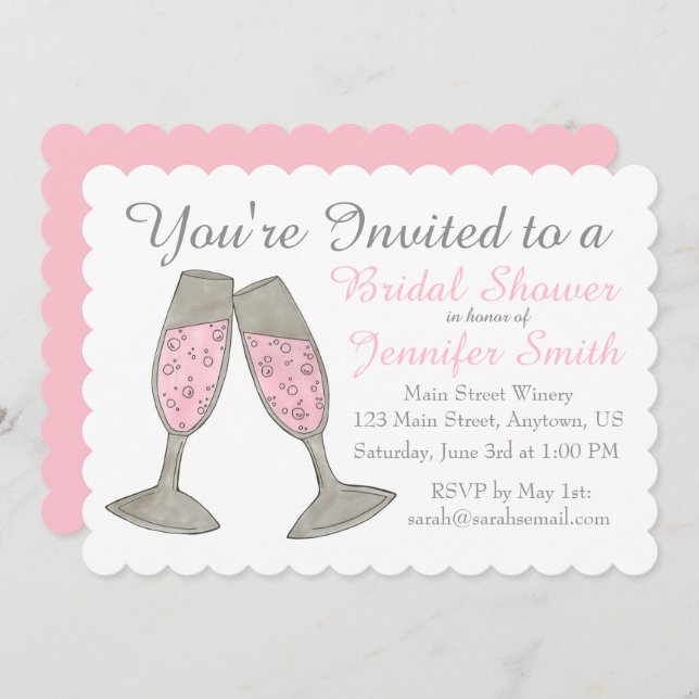 Bubbly Pink Champagne Toast Cheers Bridal Shower Invitation (Front/Back)