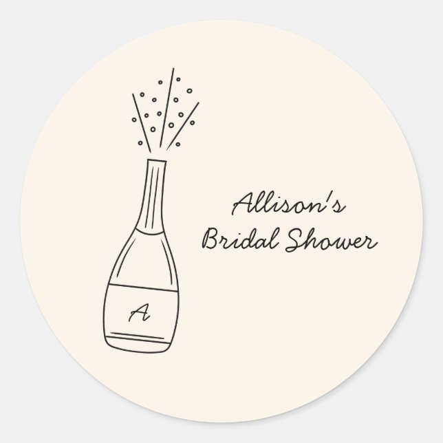 Bubbly Popping Champagne Bottle Bridal Shower Classic Round Sticker (Front)