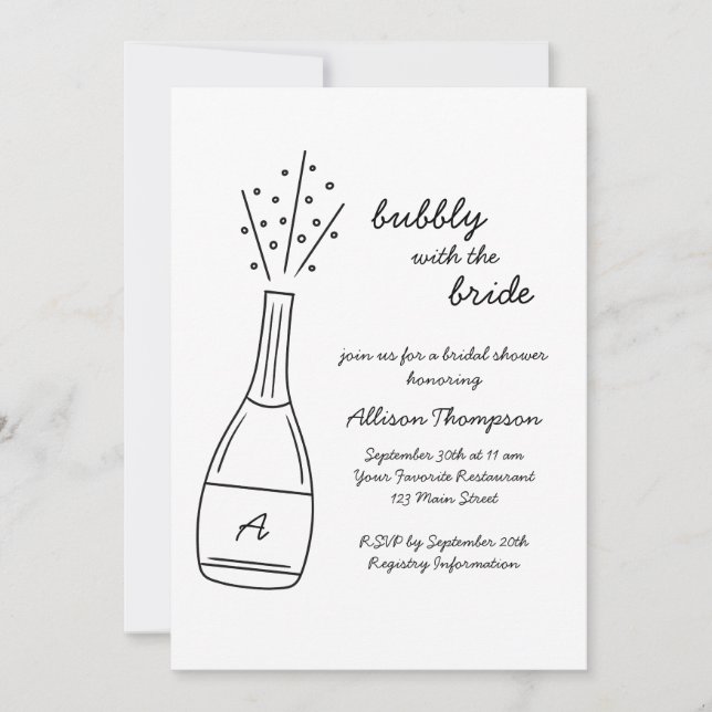 Bubbly Popping Champagne Bottle Bridal Shower Invitation (Front)