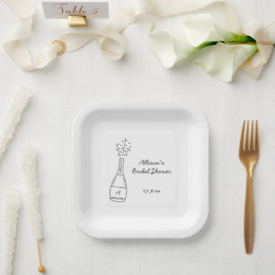 Bubbly Popping Champagne Bottle Bridal Shower Paper Plate