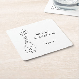 Bubbly Popping Champagne Bottle Bridal Shower Square Paper Coaster