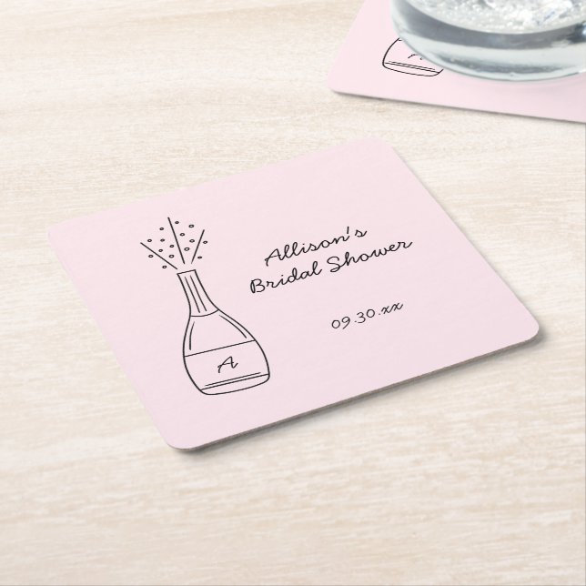Bubbly Popping Champagne Bottle Bridal Shower Square Paper Coaster (Angled)