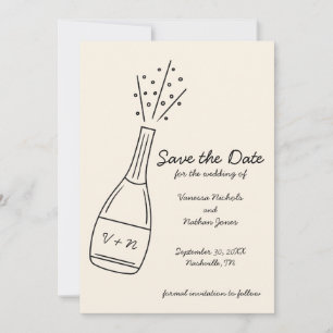 Bubbly Popping Champagne Bottle Save the Date Invitation