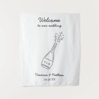 Bubbly Popping Champagne Bottle Wedding Welcome Tapestry