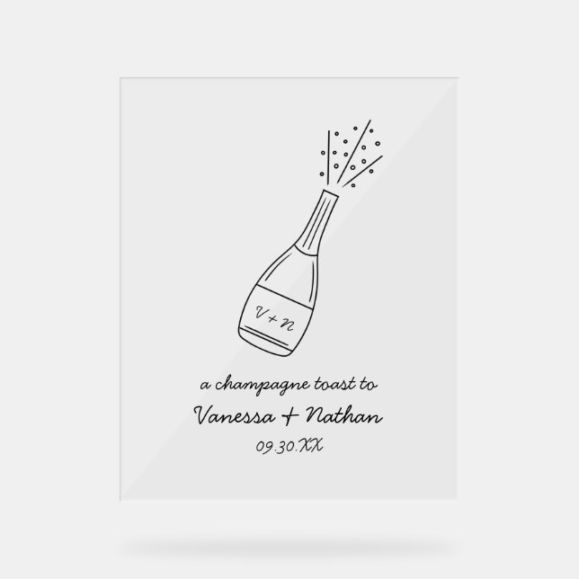 Bubbly Popping Champagne Bottle Whimsical Wedding Acrylic Sign (Front)