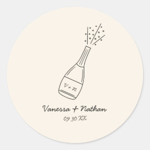 Bubbly Popping Champagne Bottle Whimsical Wedding Classic Round Sticker