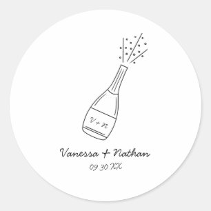 Bubbly Popping Champagne Bottle Whimsical Wedding Classic Round Sticker
