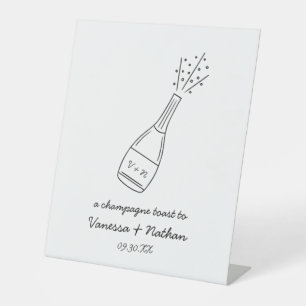 Bubbly Popping Champagne Bottle Whimsical Wedding Pedestal Sign