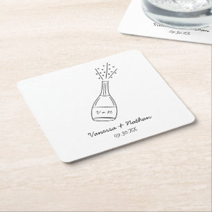 Bubbly Popping Champagne Bottle Whimsical Wedding Square Paper Coaster