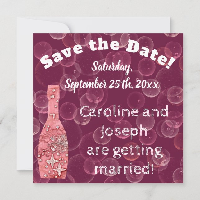 Bubbly Rose Champagne Bottle & Stars Invitation (Front)