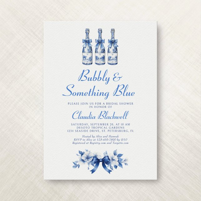 Bubbly Something Blue Chinoiserie Bridal Shower Invitation (Creator Uploaded)