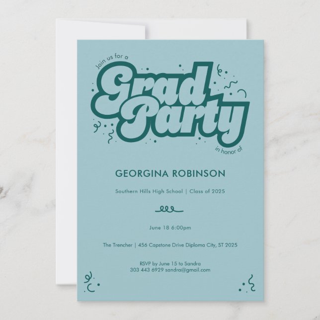 Bubbly Type Grad Party Invitation - Blue (Front)