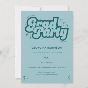 Bubbly Type Grad Party Invitation - Blue