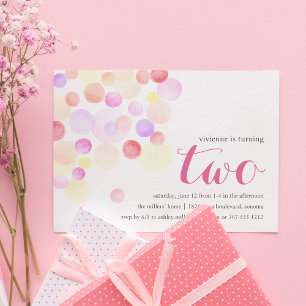 Bubbly Watercolor Second Birthday Invitation