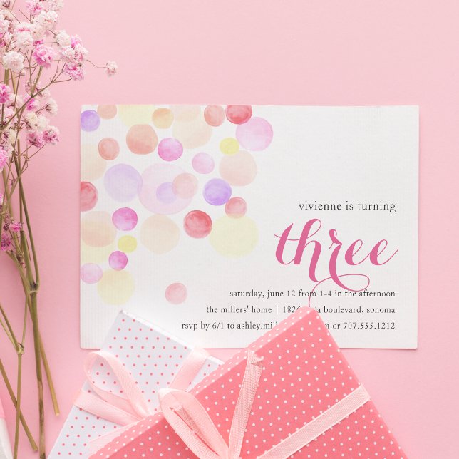 Bubbly | Watercolor Third Birthday Invitation (Creator Uploaded)