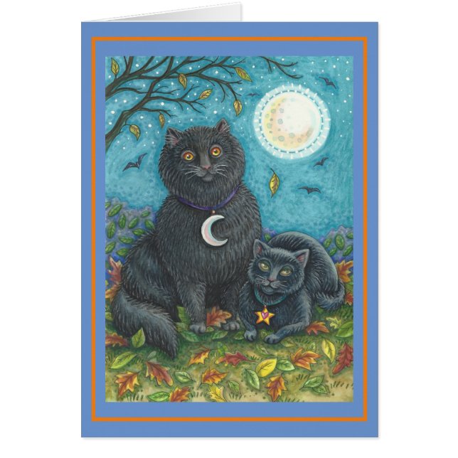BUBO & PYEWACKET BLACK CATS, FOLK ART BLANK CARD (Front)