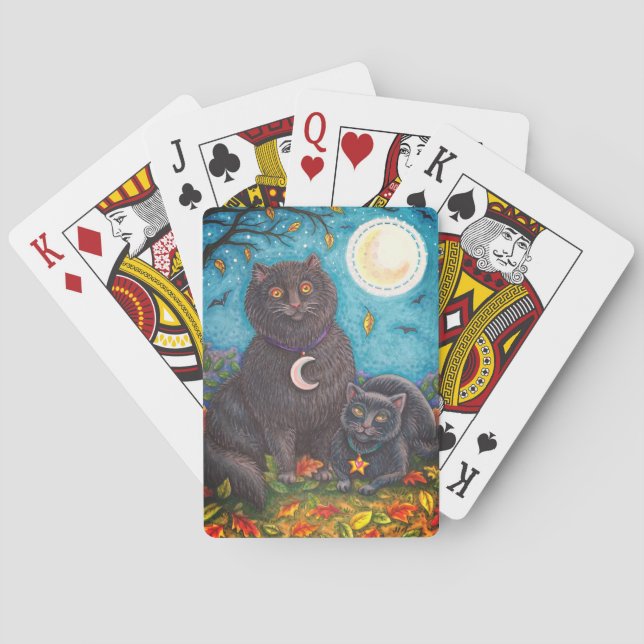 BUBO & PYEWACKET BLACK CATS, HALLOWEEN FOLK ART PLAYING CARDS (Back)