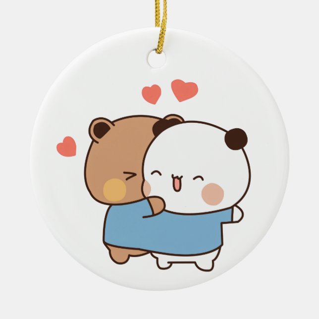 bubu and dudu Milk and Mocha Bears Kawaii couple Ceramic Tree Decoration (Front)