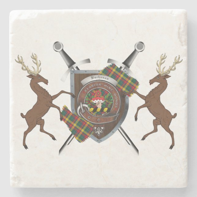 Buchanan Clan Badge & Tartan Coasters (Front)