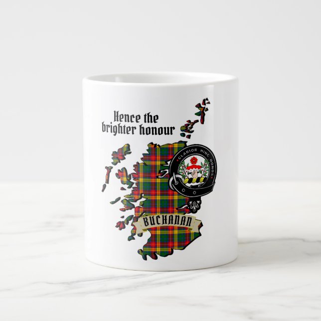 Buchanan Clan Badge & Tartan Map of Scotland  Large Coffee Mug (Front)