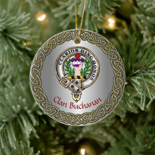 Buchanan Clan Badge & Tartan Thistle Personalised Ceramic Tree Decoration