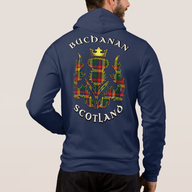 Buchanan Clan Badge & Tartan w/Motto Hoodie (Back)