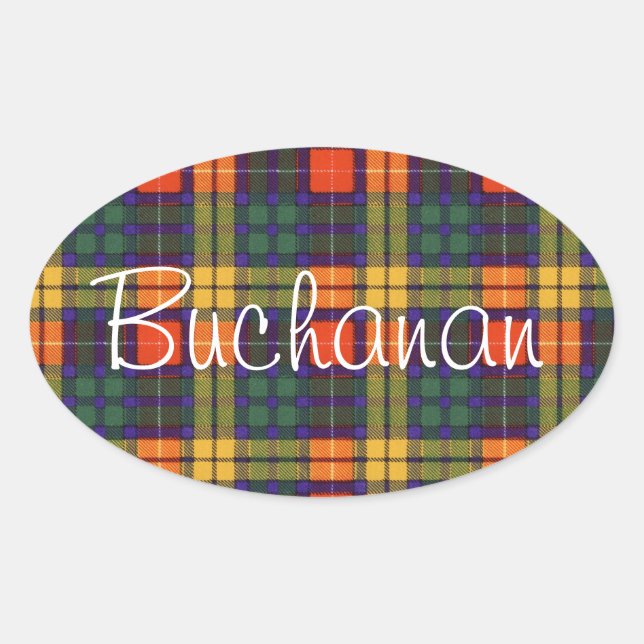 Buchanan Family clan Plaid Scottish kilt tartan Oval Sticker (Front)