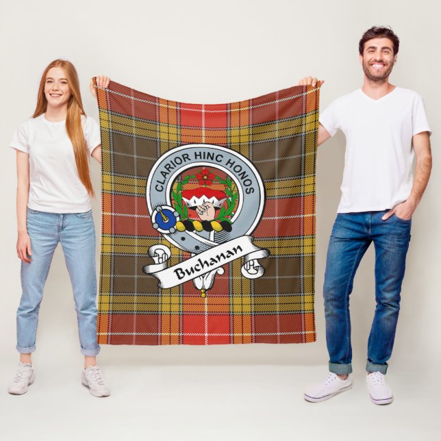 Buchanan Old Set Weathered Clan Badge Tartan Plaid Fleece Blanket (In Situ)