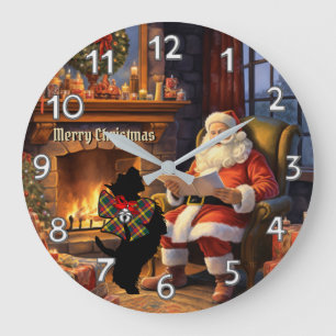 Buchanan Scottie Dog & Santa Personalised Xmas Large Clock