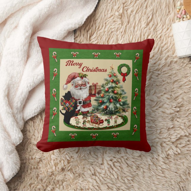 Buchanan Scottie & Santa Christmas Cushion (Blanket)