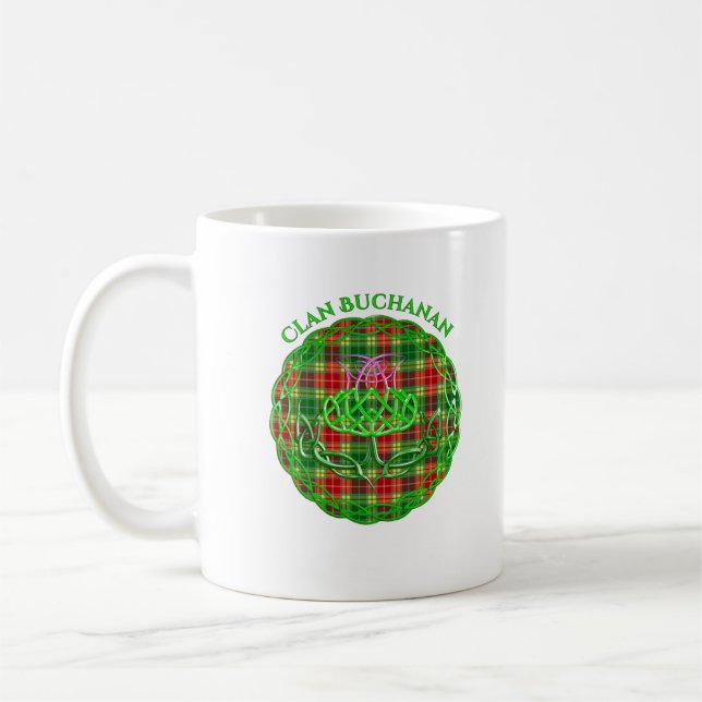 Buchanan Scottish Tartan Celtic Thistle Coffee Mug (Left)