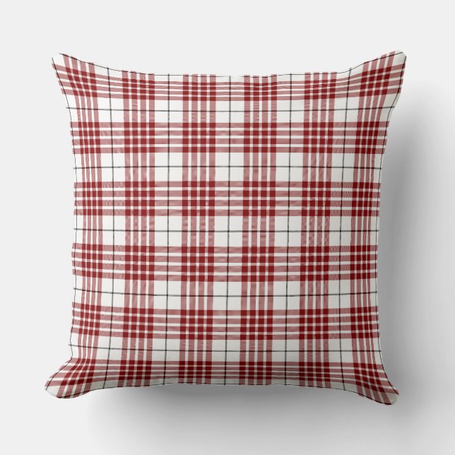 Buchanan tartan red white plaid cushion (Front)