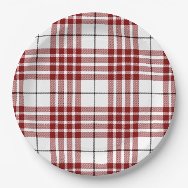 Buchanan tartan red white plaid paper plate (Front)
