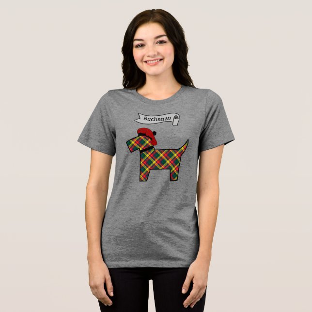 Buchanan Tartan Scottie Dog Personalised Tri-Blend Shirt (Front Full)