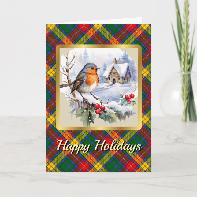 Buchanan Tartan w/Robin Personalised Xmas Card (Front)