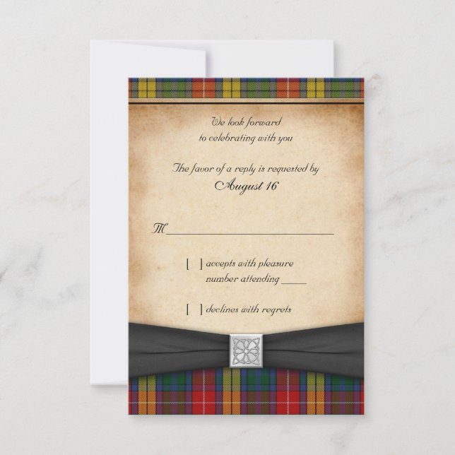 Buchanan Tartan Wedding Reply RSVP Card Ver 2 (Front)