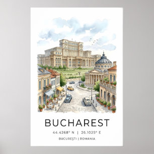 Bucharest Cityscape Art Print Hand-Drawn