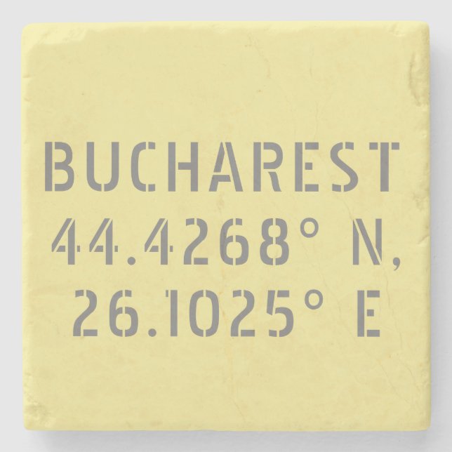 Bucharest Latitude Longitude Stone Coaster (Front)