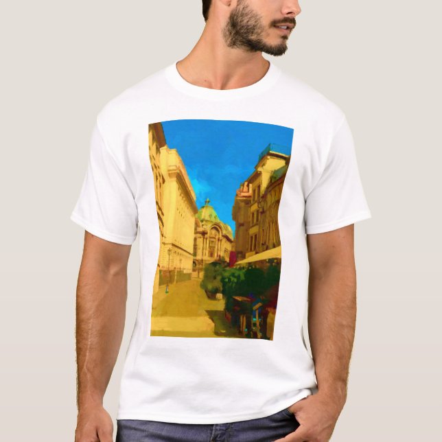 Bucharest Pallace Digital Painting Art Print T-Shirt (Front)