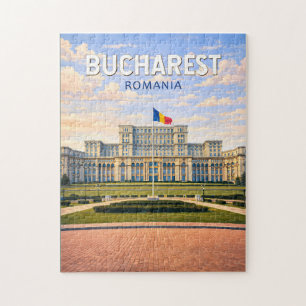 Bucharest Romania Illustration Travel Art Vintage Jigsaw Puzzle